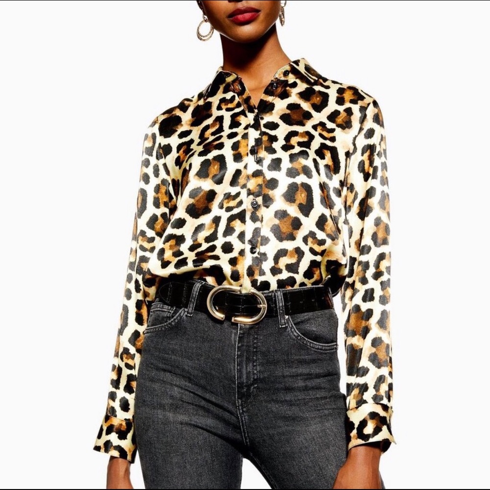 Topshop Leopard Button Down Blouse